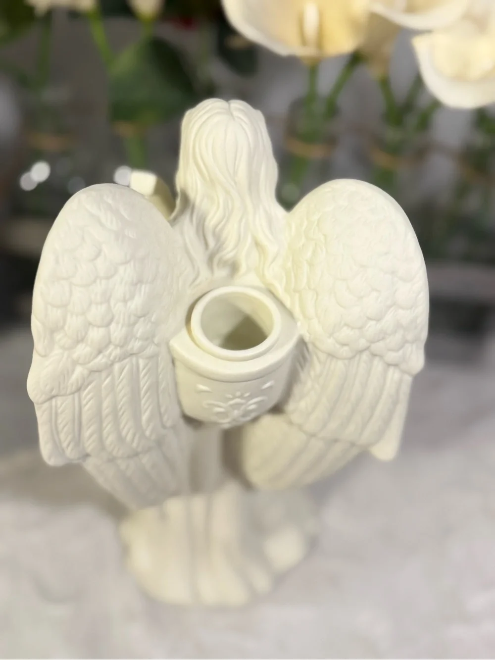 PartyLite Mandolin Angel Bisque Porcelain Taper Candle Holder Figurine 9.5
